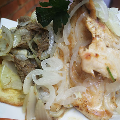 Quibu Chicken in white sauce and vegetables.